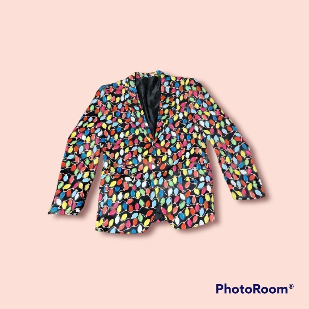 Suslo Couture Men's Christmas Light Blazer Rainbow